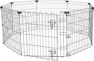Amazon Basics Foldable Octagonal Metal Dog Pen/Puppy Pen/Playpen Indoor for Dogs and Pets, With door, 61 cm high, Black