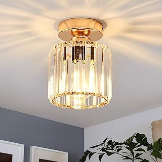 ANWIO Chandeliers Ceiling Light,Gold Light Shade,Modern Crystal Lights for Hall,Semi Flush Ceiling Lights Fittings,Kitchen Light Fixture(Golden-E27 Base)