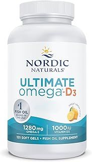 Nordic Naturals, Ultimate Omega-D3, 1280mg Omega-3, with EPA, DHA and Vitamin D3, High Dose, Lemon Flavour, 120 Softgels, Soy Free, Gluten Free, Non GMO