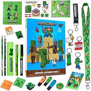 Minecraft Advent Calendar 2024 for Kids and Teenagers, Stationery, Notebooks, Stickers, Badges Advent Calendars for Kids (Blue/Green)