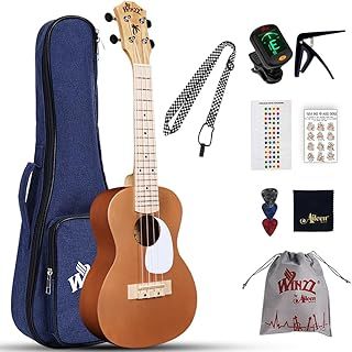 Winzz Concert Ukulele Kit for Adults & Kids, 23" Beginner Set with 9 Accessories, Brown