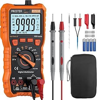Proster Multimeter TRMS 6000 Counts Auto Manual Range Multimeter Tester with DC/AC Voltage DC/AC Current NCV Detector Temperature Capacitance Resistance Diode Continuity Tester with Cloth Bag