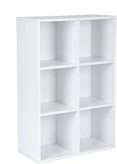 VASAGLE Bookcase, Bookshelf, Storage Shelf with 6 Compartments, Standing Shelf, Cube Shelf, for Living Room, Home Office, Dinning Room, Cloud White LBC203D