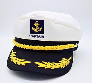 Mebber Captain Yacht Hat with Adjustable Snapback & Gold Embroidery Anchor Skippers Cap for Club Pub Party Costume Accessory (White)