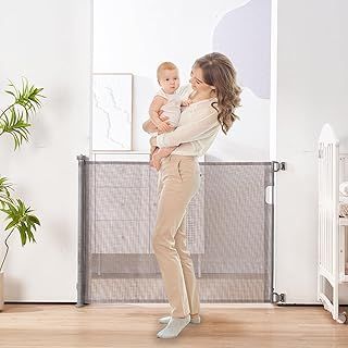 Dual Installation Retractable Baby Stair Gate, 150cm Wide, 86cm Tall, Relocatable, Extendable, One-Hand Operation, Indoor/Outdoor, Baby and Pet Stair Gate