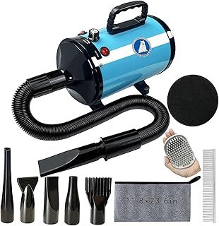 Xapigo 2800W Dog Hair Dryer - Adjustable Speed & Temperature Dog & Cat Dryer, Quiet Blower with Cool & Hot Air, Lightweight & Portable, Ideal for Home and Professional Grooming (Blue)