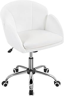 Yaheetech Comfy Vanity Desk Dressing Table Chair Modern Swivel Computer Chair Adjustable for Home Office, Living Room, Bedroom, Dressing Room Women Snowy