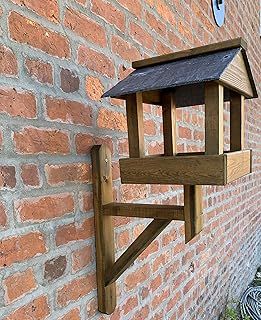 Wall Mounted Wooden Bird Table and Bracket Slate Roof Garden Wood Feeding Station Platform Bird Shelter