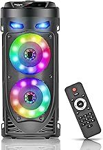BabYoung Portable Bluetooth Speaker, 30W Wireless Speaker with Double 4'' Full range Stereo Sound, Mixed Color LED Lights, Remote, Supports EQ, TWS, USB, TF, AUX, Loud for Travel, Home, Party(1 Pcs)
