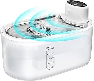 TOMXCUTE 3L Cat Fountain Cordless, 5000mAh battery operated drinking fountain for cats with motion detector, stainless steel water bowl, white