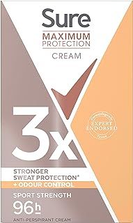Sure Maximum Protection Sport Strength Anti-Perspirant Cream Women's Deodorant Stick with 3x stronger* sweat protection for 96 hour sweat and odour protection 45 ml