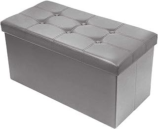 BRIAN & DANY Folding Ottoman Storage Bench with Lid, Foot Stool Faux Leather Large Storage boxes with Lid, Gray, 76 x 38 x 38 cm