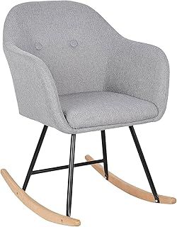WOLTU Rocking Chair Light Grey Rocker Relax Chair Lounge Chair Recliner Relaxing Chair Linen with Comfortable Padded Seat