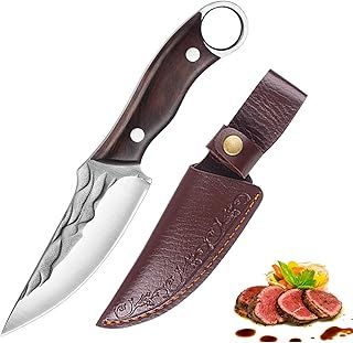 Fubinaty Chef Knife 4.5 Inch Small Kitchen Knives Handmade Forged Full Tang High Carbon Steel Cooking Knife with Wooden Handle and Protective Sheath for Home Grill
