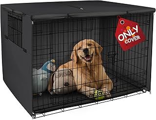Explore Land Dog Crate Cover Durable - Polyester Pet Kennel Cover Universal Fit for 24-48 inches Wire Dog Crate (36 Inch (Pack of 1), Black Cover)