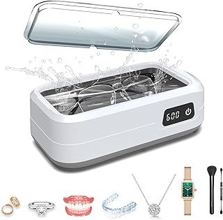 Ultrasonic Cleaner, 48000Hz Ultrasonic Jewellery Cleaner with 4 Cleaning Modes, 600ML Large Capacity Jewellery Cleaner for Necklace Ring Glasses Jewelry Watch Coins Denture