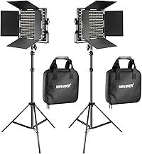 NEEWER 2 Pieces Bi-color 660 LED Video Light and Stand Kit Includes:(2)3200-5600K CRI 96+ Dimmable Light with U Bracket and Barndoor and (2)75 inches Light Stand for Studio Photography, Video Shooting