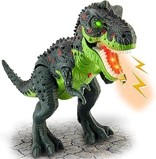 Walking Dinosaur Toys with Water Spray, Electric T-Rex Toy with Roar Sounds and Lights, Glowing Eyes, Realistic Animal Figure for Kids Boys Girls 3+ Years Old