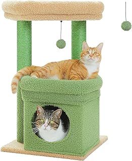 Small Cat Tree, Multi-Level Cat Tower with Sisal-Covered Scratching Post, Cozy Condo and Top Perch for Indoor Cats, Applicable to Summer, Green