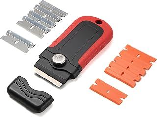 Oven Scraper Tool Non Scratch 2 In 1 with 5 Plastic & 5 Steel Replacement Blades, Oven Glass Scraper for Windows, Hobs & Paint - Cleaning Tools Removes Burnt Food & Tough Stains - Adhesive Remover