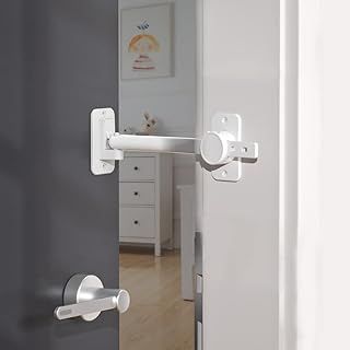 SAFELON Baby Safety Door Finger Pinch Guard, Door Lock & Door Stopper for Kids & Pets, Convenient Cats Entry, Adjustable Door Latch for Dogs No More Pet Gates (White) (1)