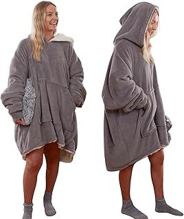 Sienna Hoodie Blanket, Mothers Day Gifts Ultra Soft Sherpa Fleece Warm Comfy Cosy Oversized Wearable Giant Sweatshirt Throw for Women Girls Adults Men Boys Kids Big Pocket - One Size