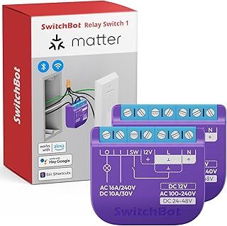 SwitchBot Smart Relay Switch 1 (2 pack), Smart Relay Module with Built-in Hub, Wi-Fi&Bluetooth Switch Works with Alexa/Apple Home/Google Home, 2.4GHz, Home Automation, 16A