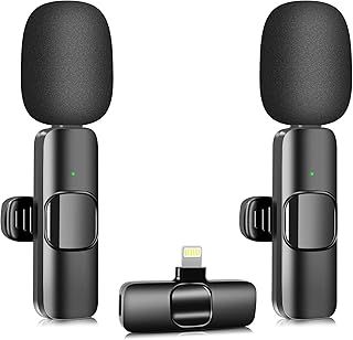 Wireless Lavalier Microphone for iPhone iPad, 2 Mini Microphones & Receiver, Wireless Lapel Microphone for Video Recording/LiveStream/YouTube/Facebook/TikTok
