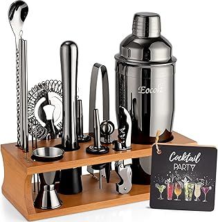 Cocktail Making Set, Cocktail Shaker Set 750ml Stainless Steel Bar Tool Set Bartender Kit with Bamboo Display Stand for Home & Bar (Black Cobbler - 17PCS)