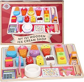 Wooden Classics Kids Ice Cream Shop Playset, Educational Toy with Calculator and Accessories, Pretend Play Set