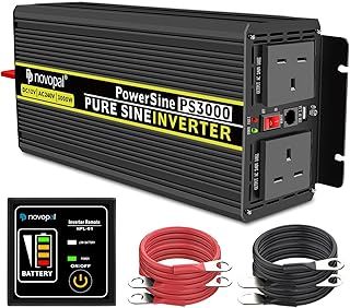 Novopal 3000W 6000W Pure Sine Wave Inverter 12V DC to 240V AC Power Converter with 2 UK Sockets,1 USB,16.4FT Remote Control, 2 Cooling Fans,for RV,Boat,Truck,Camping,Home