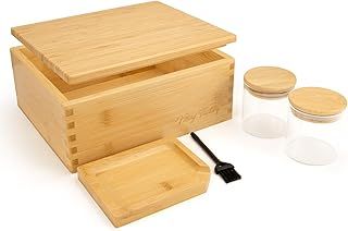 Bamboo Spice Organiser with Airtight Jars & Tools | Modular Kitchen Storage for Herbs, Coffee Pods | Eco-Friendly UK Design