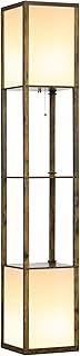 HOMCOM Floor Lamp with Shelves and Dual Light, Modern Corner Standing Lamp for Living Room, Bedroom (Bulb not Included), Rustic Brown