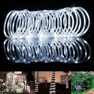 12M Solar Rope String Lights -Cool White 100 LEDS, Waterproof Outdoor Solar Strip Lights, Decorative Fairy Tube Lights for Garden, Decking, Patio, Porch, Caravan, Camping, Party, Halloween &Christmas
