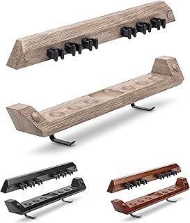 GoSports Wall Mounted Pool Cue Stick Holder - Holds 6 Cues and 2 Triangle Racks - Multiple Colors Available