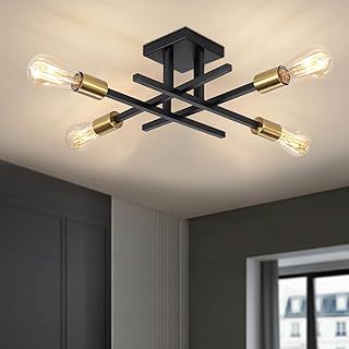 Black Chandelier Ceiling Lights Living Room, 4 Light Modern Sputnik Ceiling Lights Industrial Light Fittings Ceilings, Sputnik Chandelier for Bedroom, Kitchen, Dining Room, Hallway, Lounge