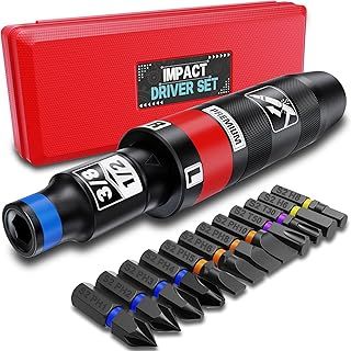 Aurlloct 1/2 Inch Manual Impact Driver Set, Impact Screwdriver Kit, Repair Tool, Screw Remover, Remove Nuts and Rusty Bolts, 13 Pieces