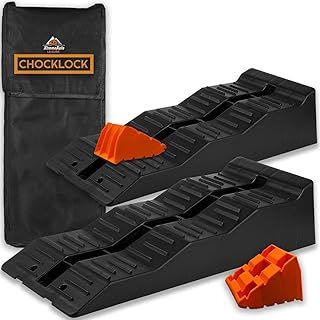 CHOCKLOCK Caravan Levelling Ramps - 2 Pack Heavy Duty Motorhome Ramps with Chocks & Bag, UV-Resistant Non-Skid Campervan Blocks (5 Tonne Load) - Black