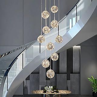 10 Glass Ball LED Chandelier, Staircase Pendant Light, 50W Creative Gypsophila Long Hanging Lights, Adjustable Length Chandeliers, Modern Ceiling Lights in The Villa, Stairwells and Living Room