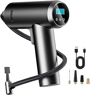 Tyre Inflator Air Compressor,150 PSI Cordless Car Tyre Pump Rechargeable Battery Portable Car Tyre Inflator Electric Digital Tyre Pump Auto-Stop with Led Light 4 Nozzle Adapter for Car Moto Bike Ball