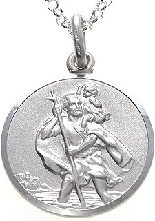 Alexander Castle Men's Large Reversible 925 Sterling Silver St Christopher Pendant Necklace - 24mm with 20" Sterling Silver Chain & Jewellery Gift Box