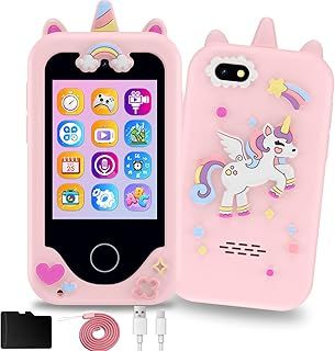 Kids Phone for Girls,Christmas Birthday Gifts for 3 4 5 6 7 8 years old Girls,Touchscreen Learning Toys for girls age 3-11 with Dual Camera 8G SD Card(Pink)