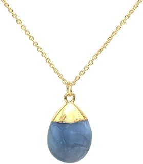 Gempires Blue Opal Pear Necklace, October Birthstone Jewelry, Gold Electro Plated Crystal Pendant, 18 inch Adjustable 14K Gold Chain, Handmade Jewelry for Women