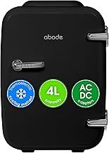 Abode Black Mini Fridge A4CLR201B 4L/6 Can Portable Thermoelectric Mini Cooler & Warmer for Drinks, Cosmetics/Makeup/Skincare, AC/DC Power, Retro Style, For Bedroom, Home, Caravan, Car