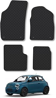 Rubber Car Mats Compatible with FIAT 500 HYBRID (2020 +) Tailored Fit Car Floor Mats Set Accessory Custom Fit Anti-Slip Backing Heavy-Duty Waterproof Easy-Clean Durable All Weather Full Coverage