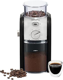 Krups Expert Electric Burr Coffee Grinder, 17 Grind Settings, 225 g Bean Hopper, Removable Ground Coffee Container, Automatic Stop Function, Black and Silver, GVX231