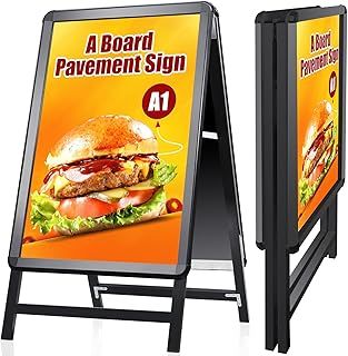 A Board Pavement Sign Frame - A1 Double Side Pavement Board with Aluminum Snap Frame Sign Stand for Outdoor Heavy Duty Poster Menu Stand Advertising Display Stand, Black