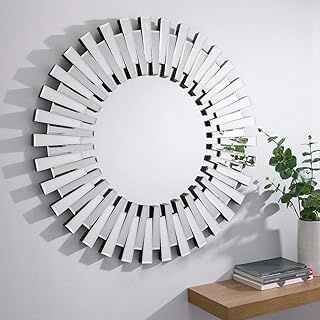Starburst Round Mirror - Small & Large - Ideal For Living Room, Bedroom, Hallway - Contemporary Big Silver Circle Mirror (80x80cm)