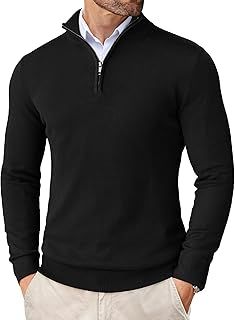 COOFANDY Men's Jumpers Quarter Zip Knitted Sweater Long Sleeve Winterpullover Warm Lightweight Pullover Solid Jumpers Classic