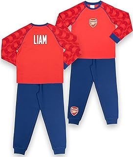 Arsenal F.C. - Personalised Kids Pyjamas- Pyjama for Boys - Red & Navy Long Sleeve Pyjamas With Arsenal Logo - 100% Cotton Sleepwear - Official Merchandise